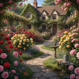 Vườn hoa hồng rực rỡ nở hoa tại nhà