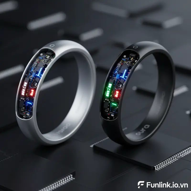 So sánh cận cảnh cảm biến của wearable tech dạng nhẫn thông minh Samsung và Oura.