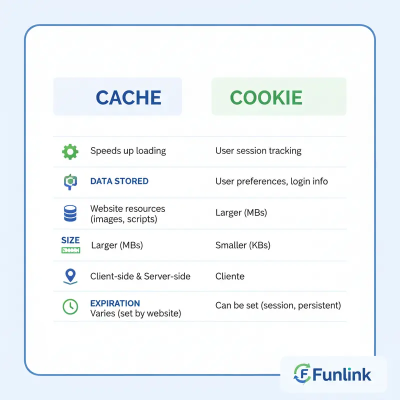 Bảng so sánh chi tiết giữa Web Cache và Cookie.
