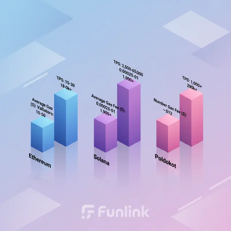 Biểu đồ so sánh hiệu năng các hệ sinh thái Web3 và Internet phi tập trung nổi bật như Ethereum, Solana, và Polkadot.