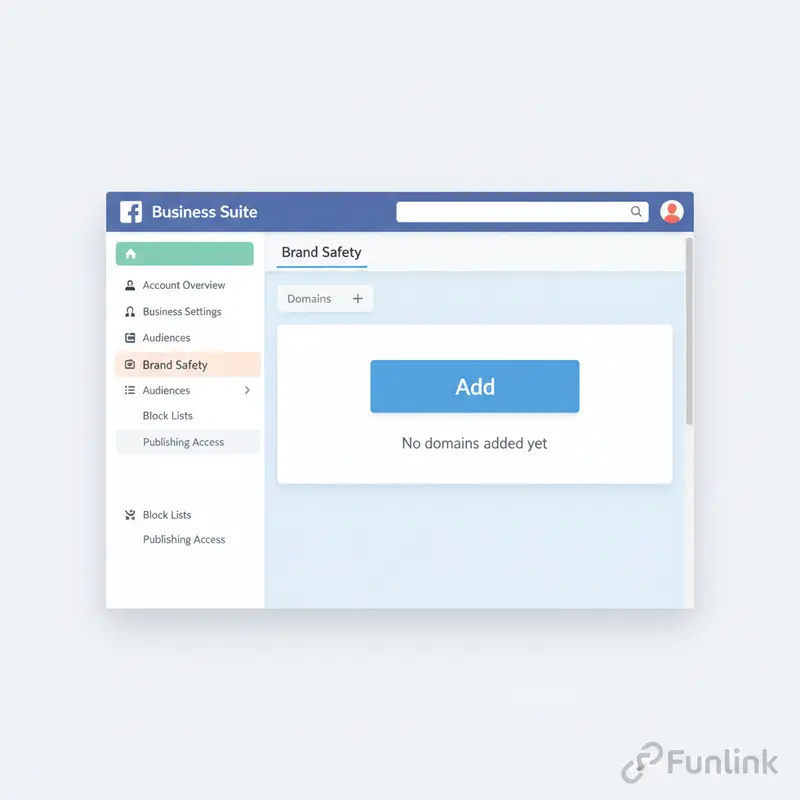 Giao diện Brand Safety trong Facebook Business Manager để bắt đầu xác minh tên miền Facebook.