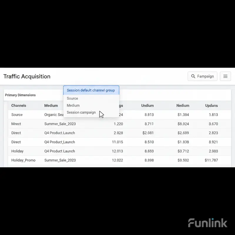 GIF hướng dẫn cách thay đổi dimension để xem báo cáo chiến dịch trong GA4 theo tên campaign.