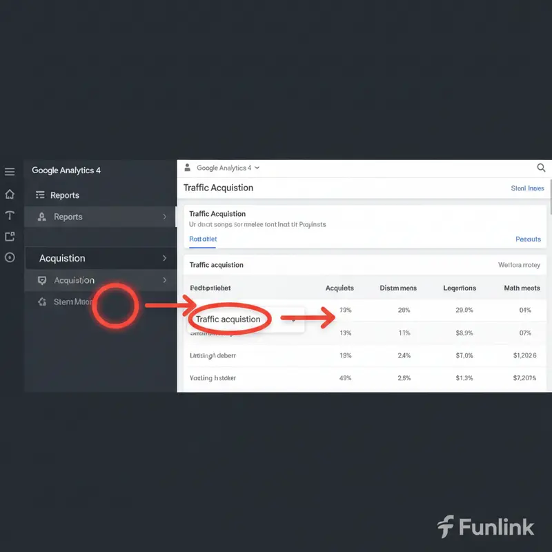 Giao diện Google Analytics 4 để xem báo cáo chiến dịch trong GA4, hướng dẫn truy cập mục Traffic Acquisition.