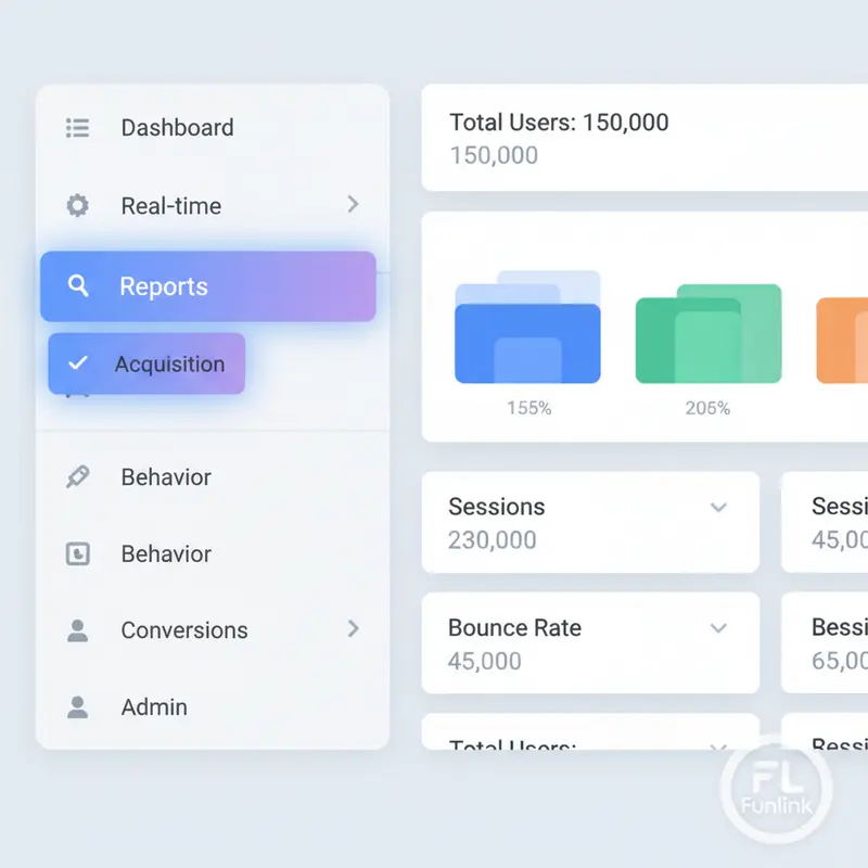 Xem báo cáo UTM trong GA4 - menu điều hướng đến mục Reports và Acquisition.