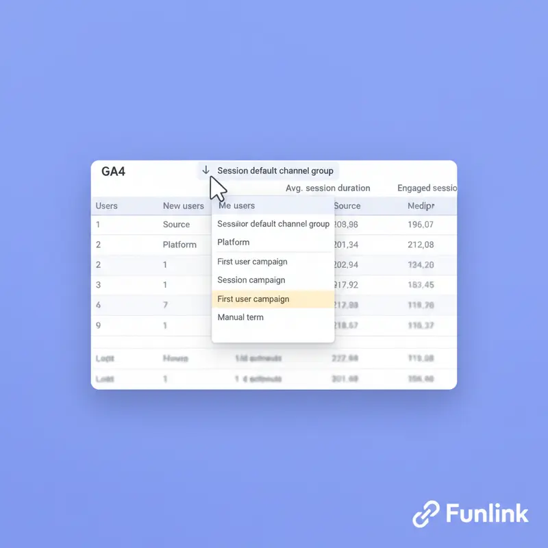 Thay đổi Thứ nguyên chính thành Session campaign để xem báo cáo UTM trong Google Analytics.