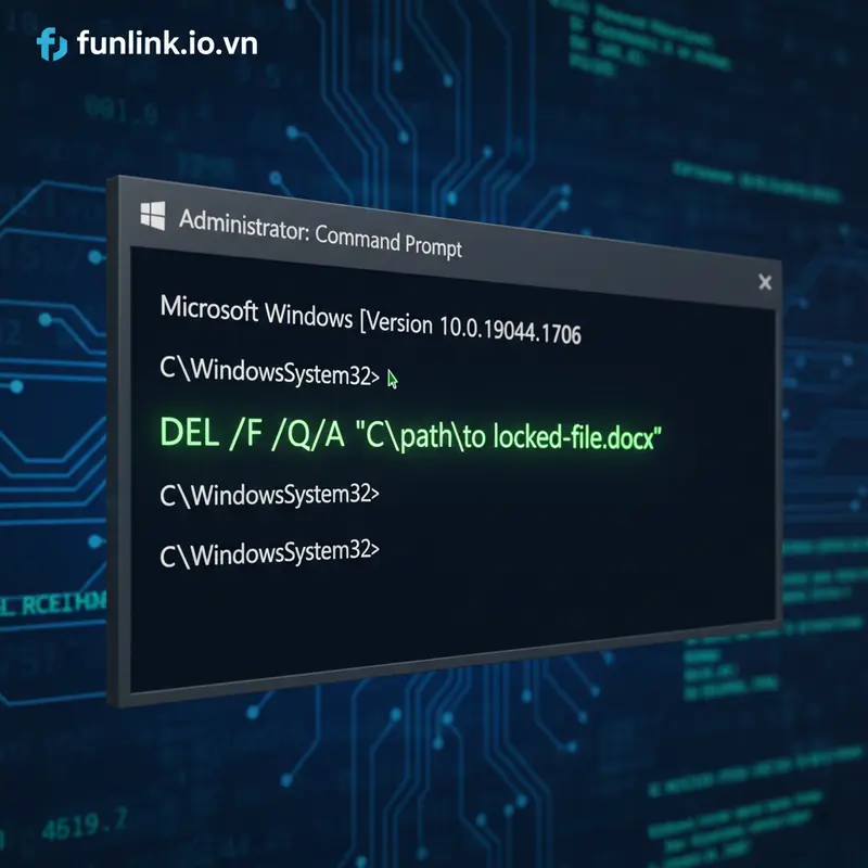 Dùng lệnh DEL trong Command Prompt để xóa file cứng đầu không xóa được.