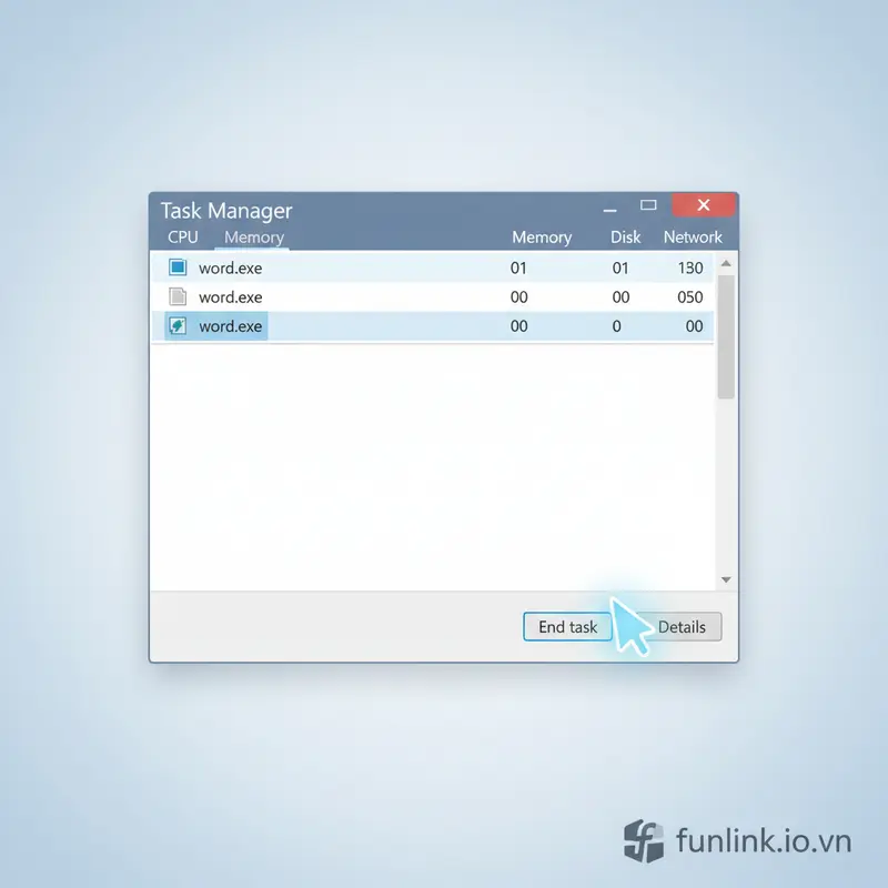 Sử dụng Task Manager để xóa file cứng đầu không xóa được bằng cách tắt tiến trình.