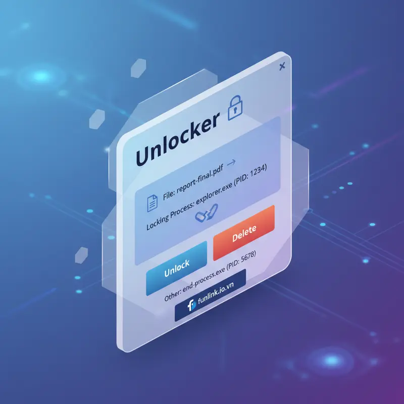 Phần mềm Unlocker hiển thị tiến trình khóa file để xóa file cứng đầu không xóa được.