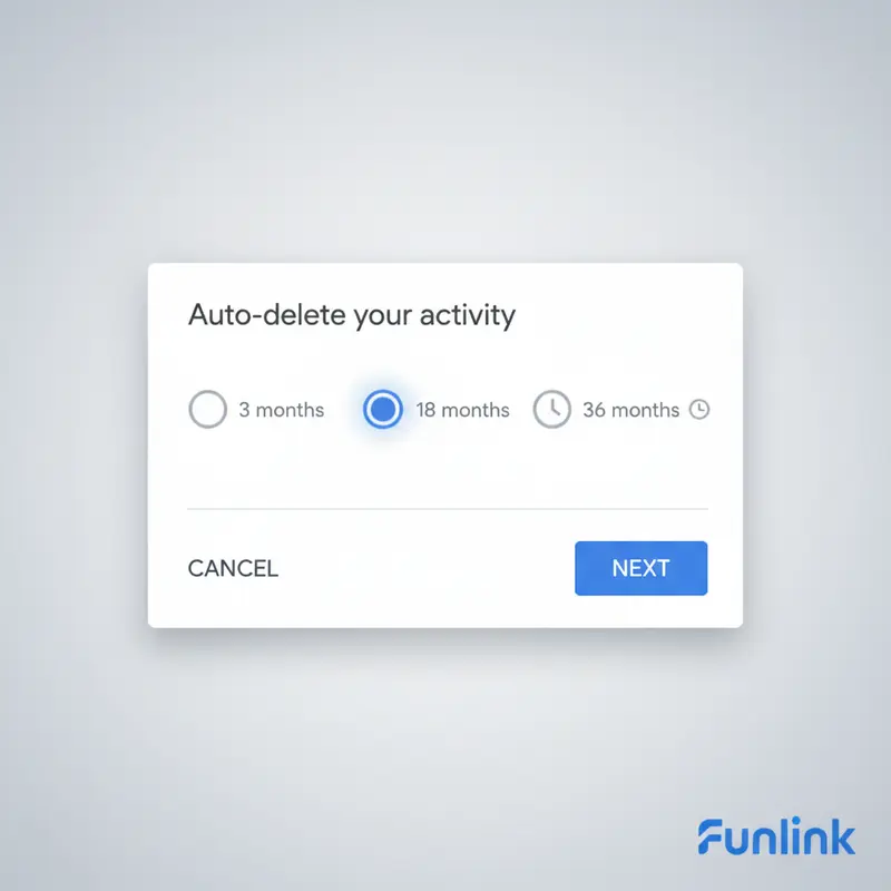 Cài đặt tự động xóa lịch sử hoạt động trên google sau 3, 18, hoặc 36 tháng.