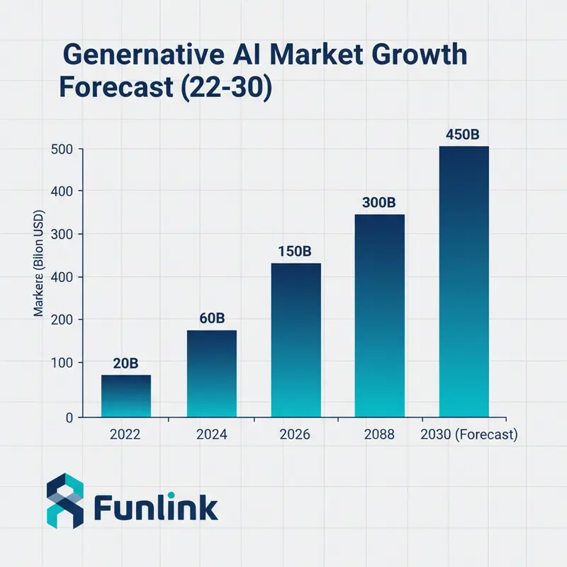 Xu hướng Generative AI - Biểu đồ cột thể hiện tốc độ tăng trưởng thị trường đến năm 2030.
